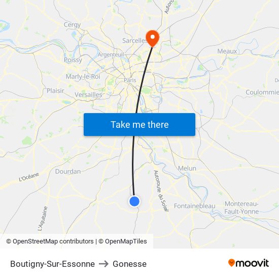 Boutigny-Sur-Essonne to Gonesse map