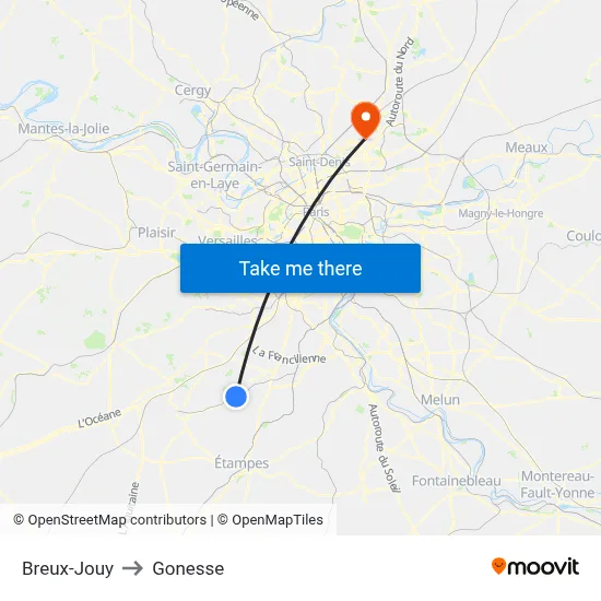 Breux-Jouy to Gonesse map