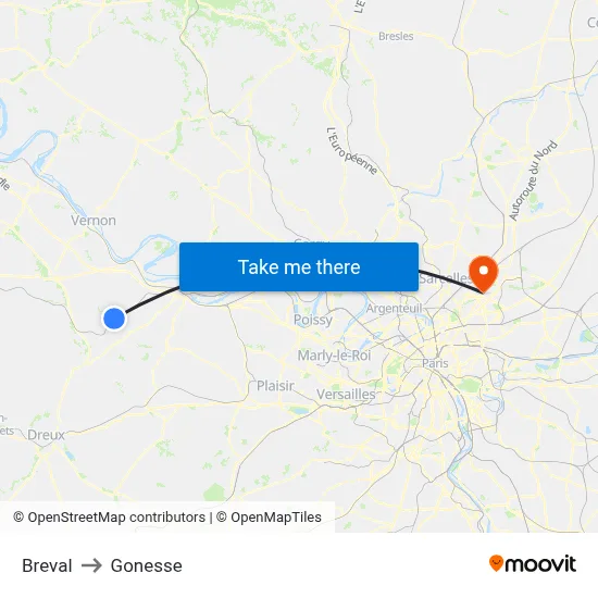 Breval to Gonesse map
