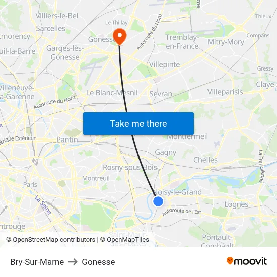 Bry-Sur-Marne to Gonesse map