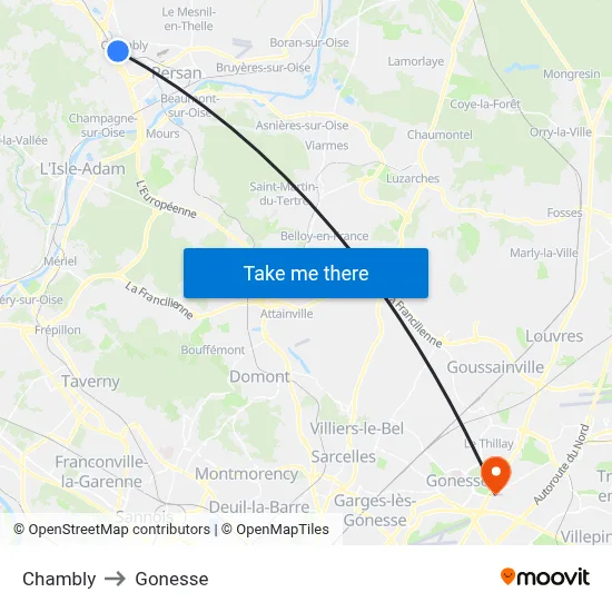 Chambly to Gonesse map