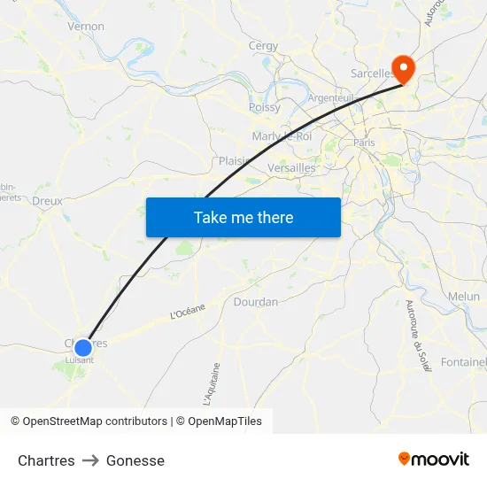 Chartres to Gonesse map