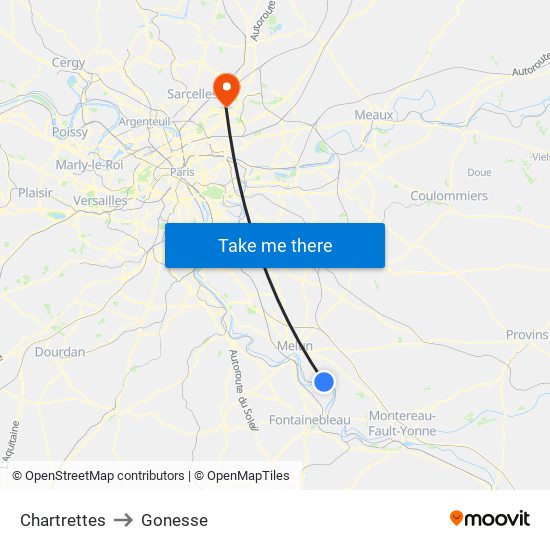 Chartrettes to Gonesse map