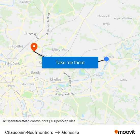 Chauconin-Neufmontiers to Gonesse map