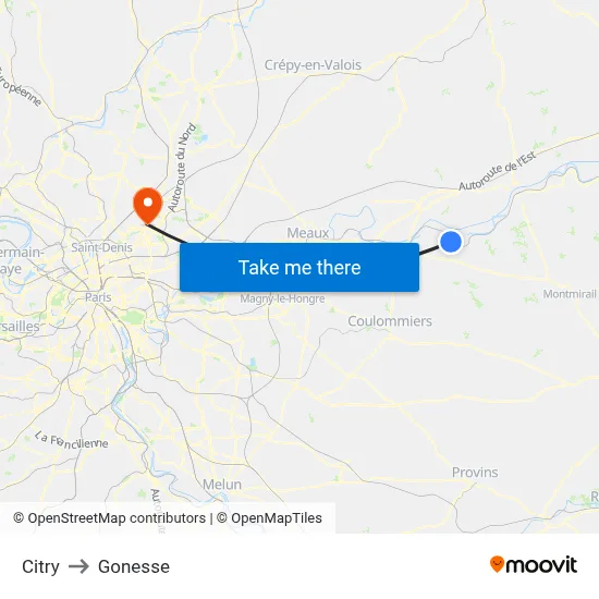 Citry to Gonesse map