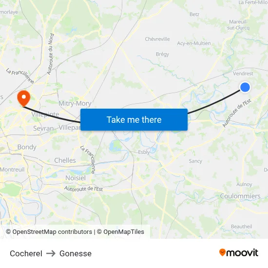 Cocherel to Gonesse map