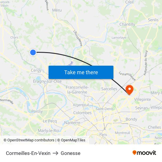 Cormeilles-En-Vexin to Gonesse map