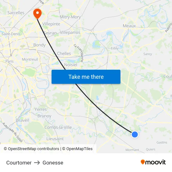 Courtomer to Gonesse map