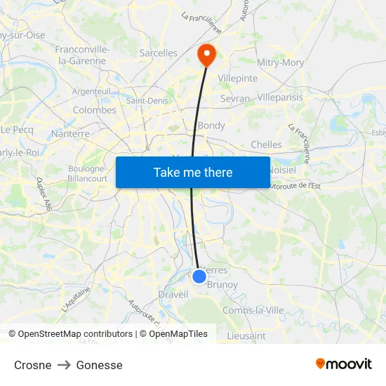 Crosne to Gonesse map
