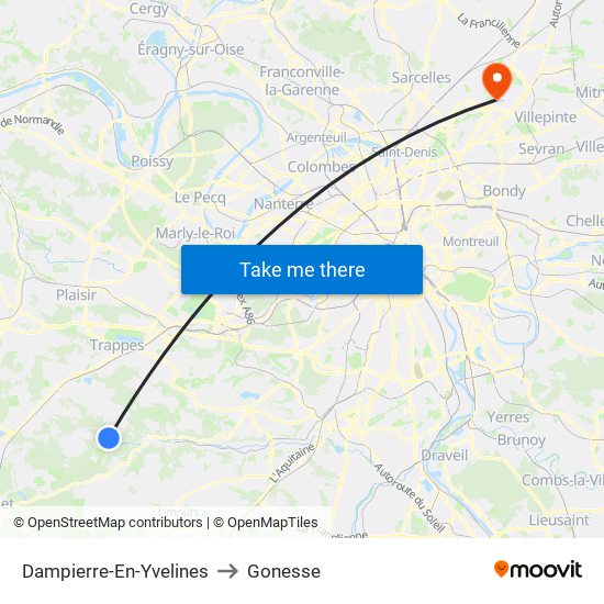 Dampierre-En-Yvelines to Gonesse map