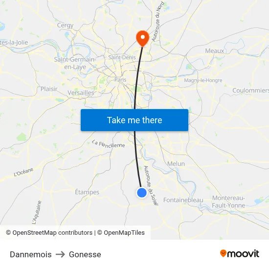 Dannemois to Gonesse map