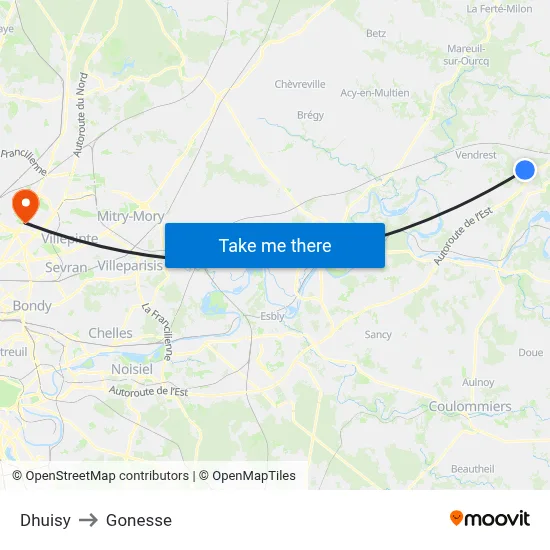 Dhuisy to Gonesse map