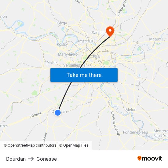 Dourdan to Gonesse map