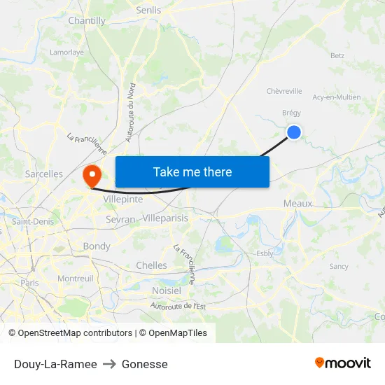 Douy-La-Ramee to Gonesse map
