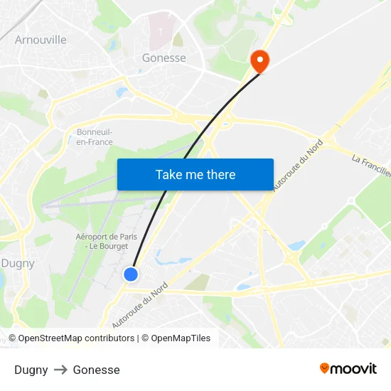 Dugny to Gonesse map
