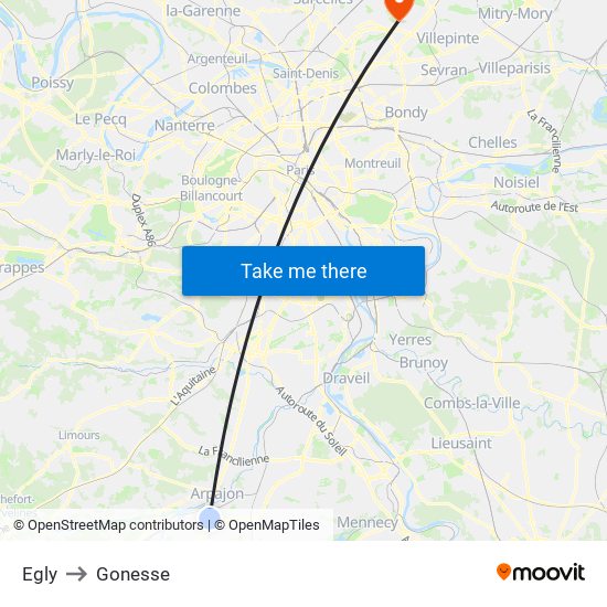 Egly to Gonesse map