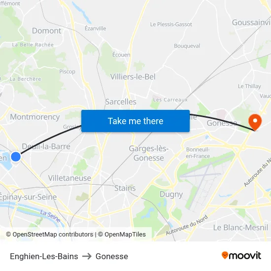 Enghien-Les-Bains to Gonesse map
