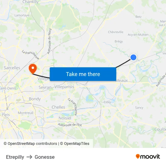 Etrepilly to Gonesse map