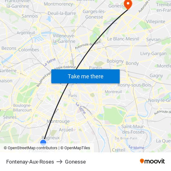 Fontenay-Aux-Roses to Gonesse map