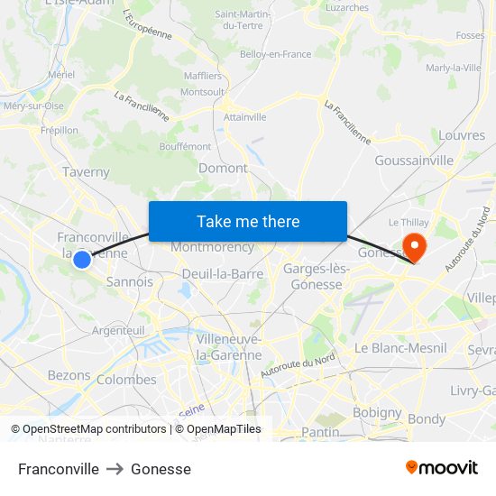 Franconville to Gonesse map
