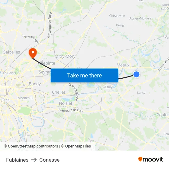 Fublaines to Gonesse map