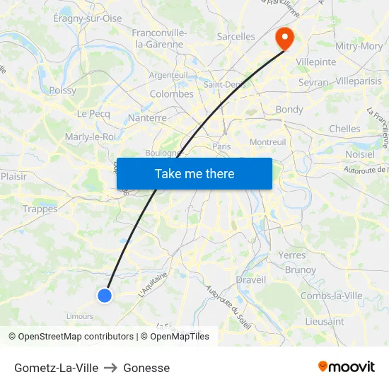 Gometz-La-Ville to Gonesse map