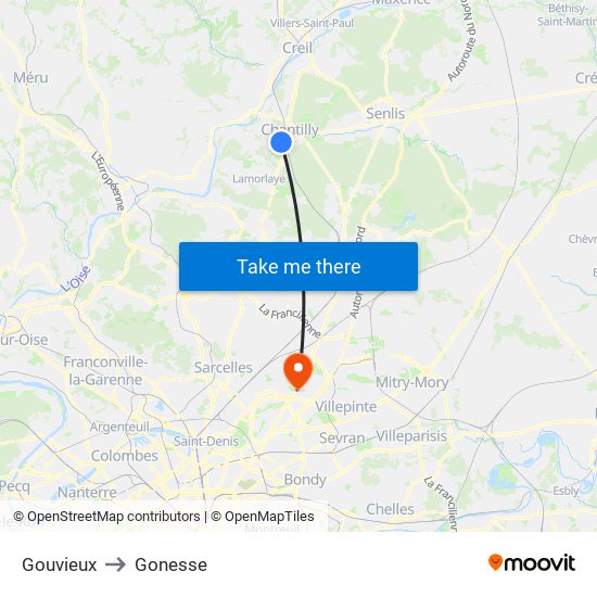 Gouvieux to Gonesse map