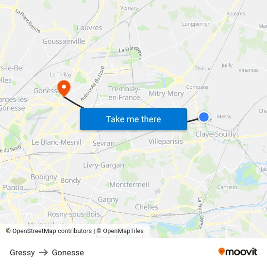 Gressy to Gonesse map