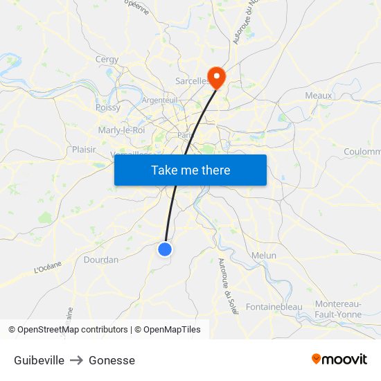 Guibeville to Gonesse map