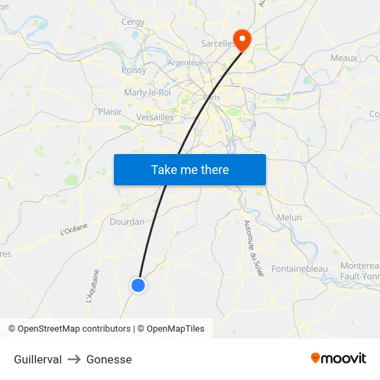 Guillerval to Gonesse map