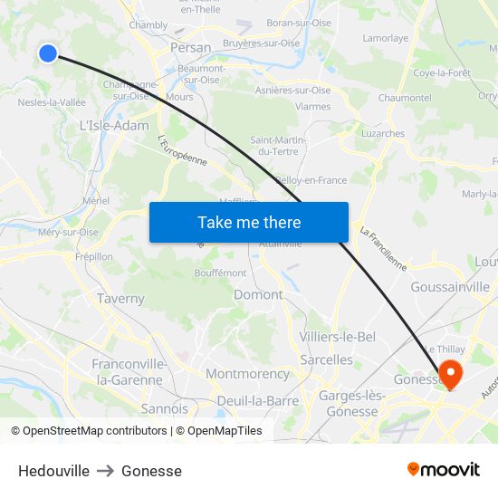 Hedouville to Gonesse map
