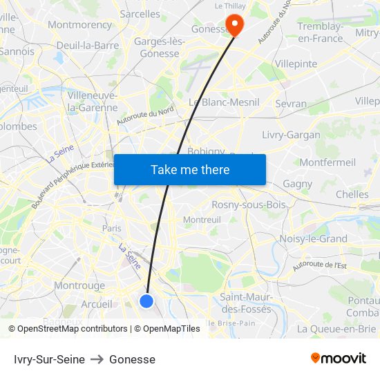 Ivry-Sur-Seine to Gonesse map