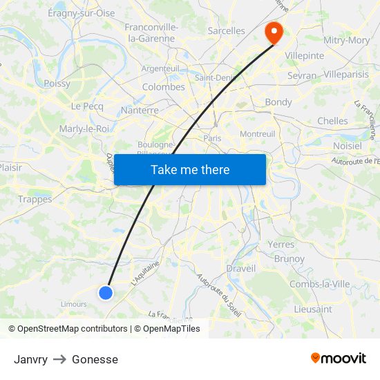 Janvry to Gonesse map