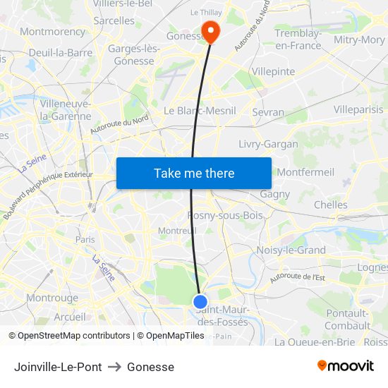 Joinville-Le-Pont to Gonesse map