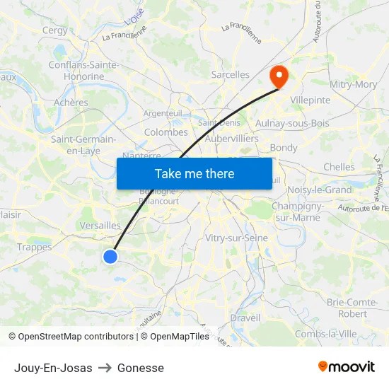 Jouy-En-Josas to Gonesse map