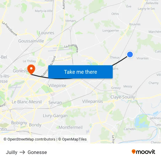 Juilly to Gonesse map