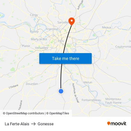 La Ferte-Alais to Gonesse map