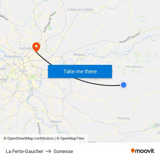 La Ferte-Gaucher to Gonesse map