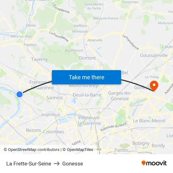 La Frette-Sur-Seine to Gonesse map