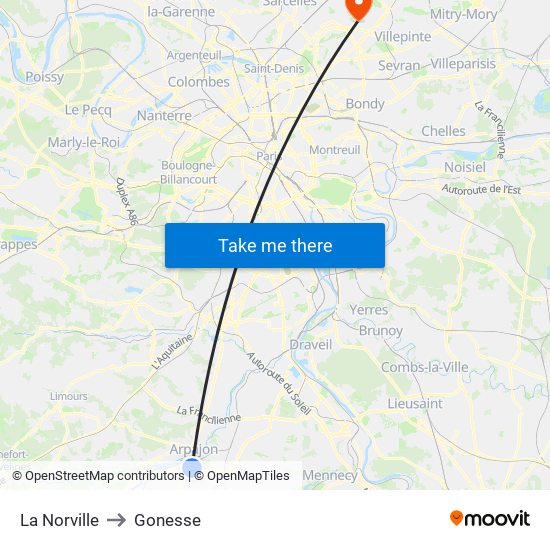 La Norville to Gonesse map