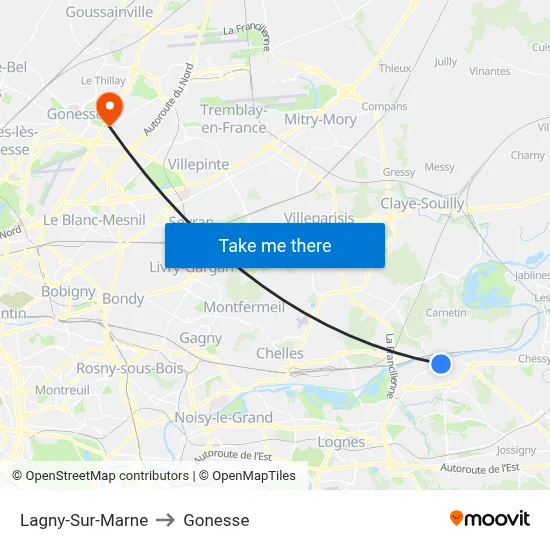 Lagny-Sur-Marne to Gonesse map