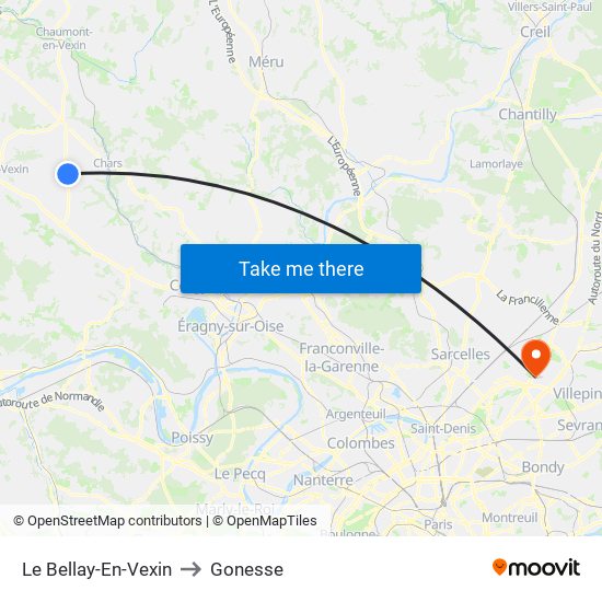 Le Bellay-En-Vexin to Gonesse map