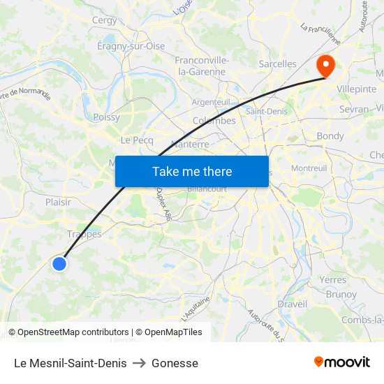Le Mesnil-Saint-Denis to Gonesse map