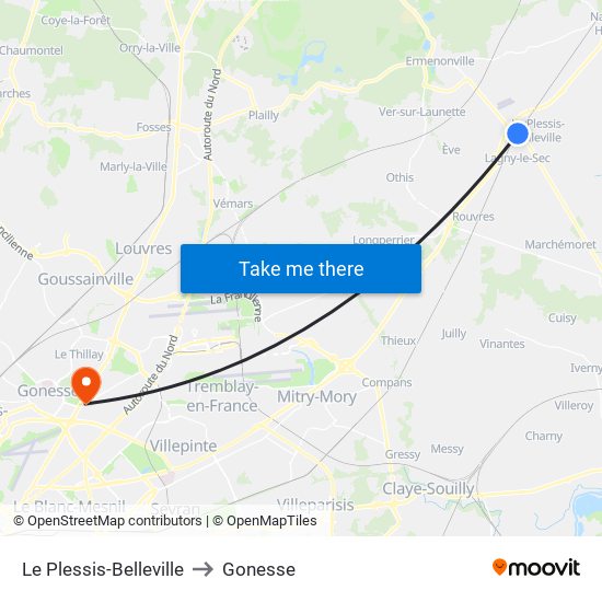 Le Plessis-Belleville to Gonesse map