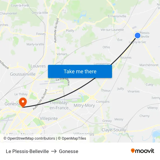 Le Plessis-Belleville to Gonesse map