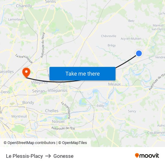 Le Plessis-Placy to Gonesse map