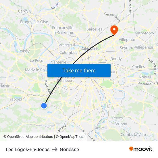 Les Loges-En-Josas to Gonesse map