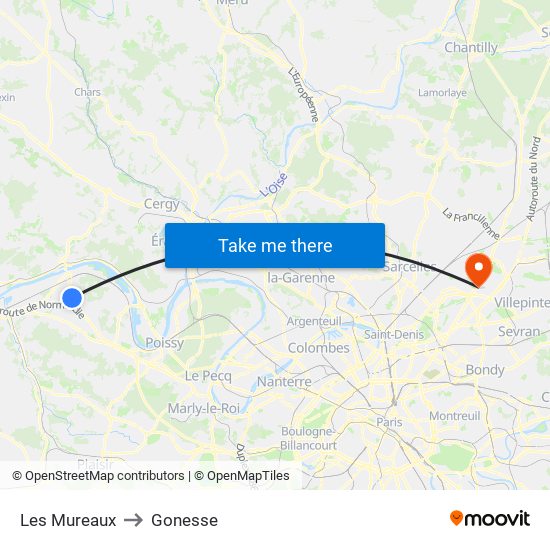 Les Mureaux to Gonesse map