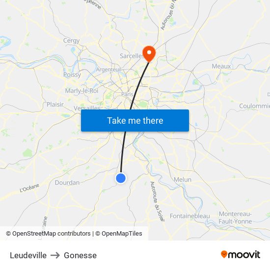 Leudeville to Gonesse map