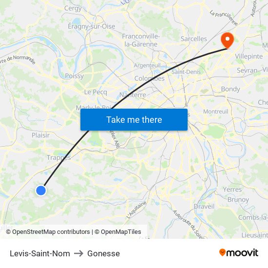 Levis-Saint-Nom to Gonesse map